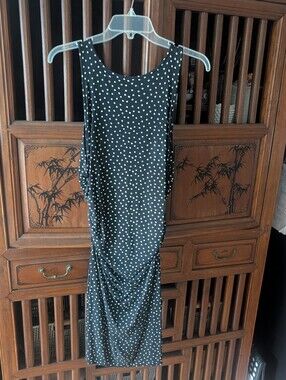 Ann Taylor Black and White Polka Dot Dress with rauching sz 4